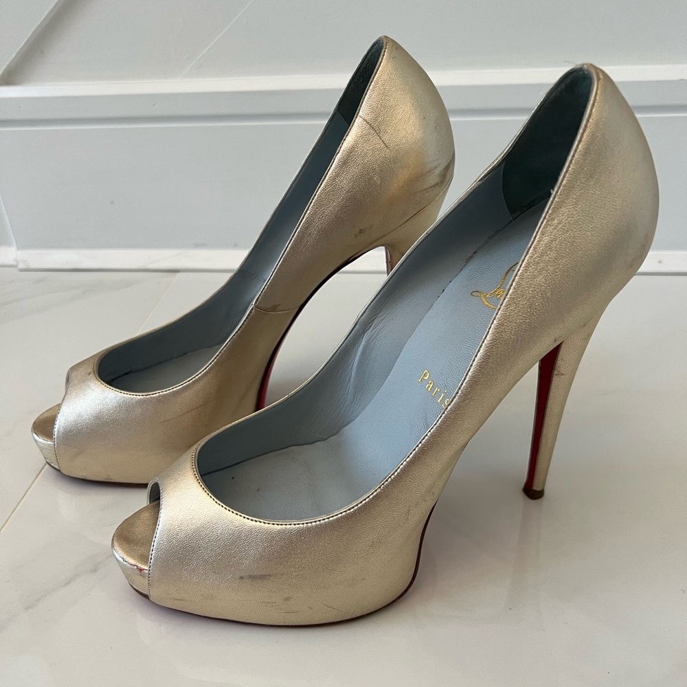 Christian Louboutin Gold Peep-Toe Heels